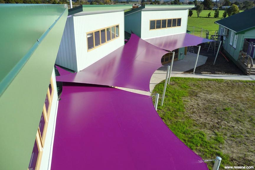 Green and purple school exterior