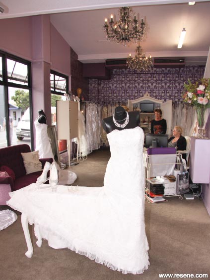 Bridal store - purple painted walls