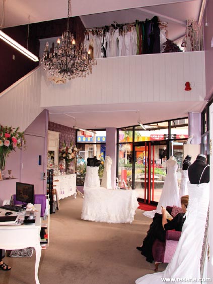 Bridal store - purple painted walls