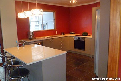 Red and beige kitchen