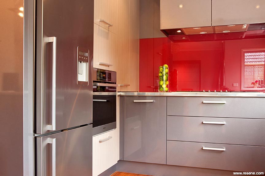 Modern red and grey kitchen