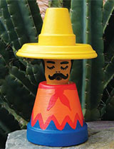 Paint a sleepy mexican from terracotta pots
