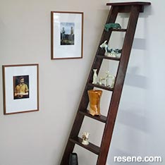 Turn an old wooden ladder into a fabulous shelving unit