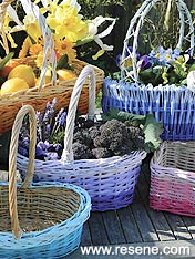 Paint wicker baskets in your favourite colours