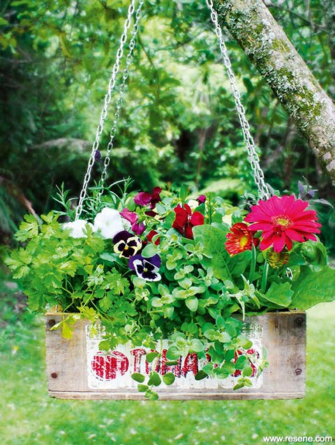Make an hanging planter from a wooden box