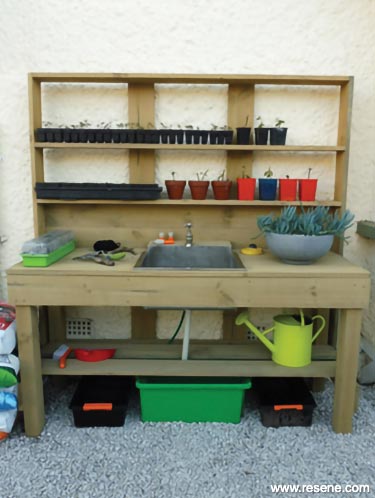 Build a potting sink and bench for your garden