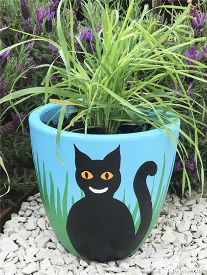 Paint a cat designed plant pot.