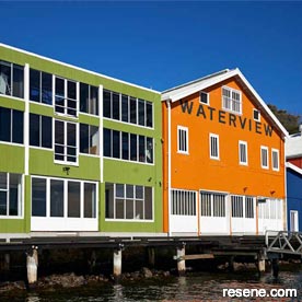 Colourful buildings at Waterview Wharf