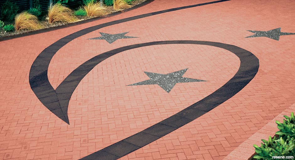 Create a motif on paving with Resene Concrete Stain
