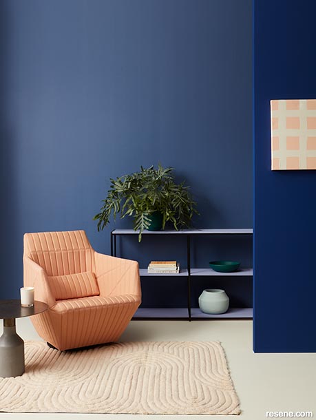 An interior with saturated denim and ultramarine blues