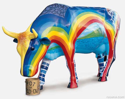 The Resene Rainbow Cow, painted by Kathy Ried