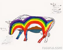 Concept sketch for the painted cow - Resene Rainbow