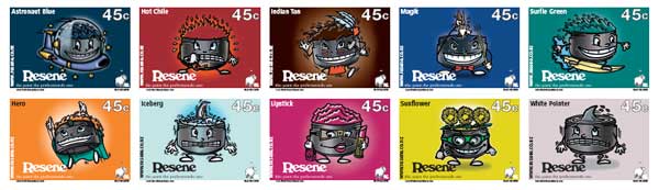Resene Testpot characters stamps