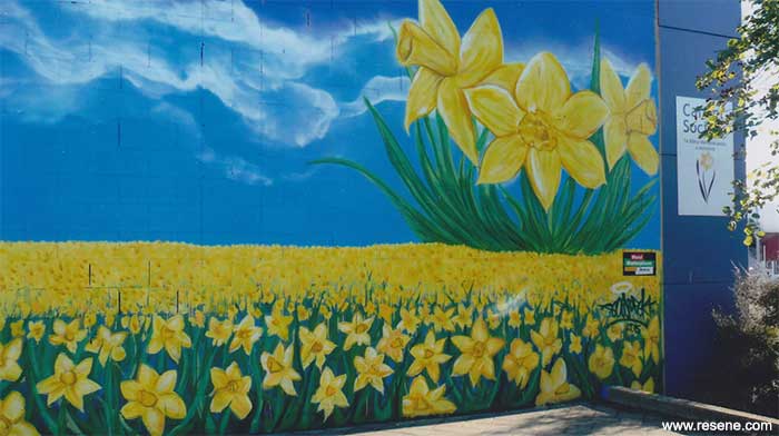 Cancer Society daffodill mural entry in the Resene Mural Masterpieces competition