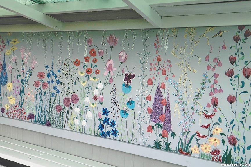 Cashmere Croquet Club mural - Spring flowers theme