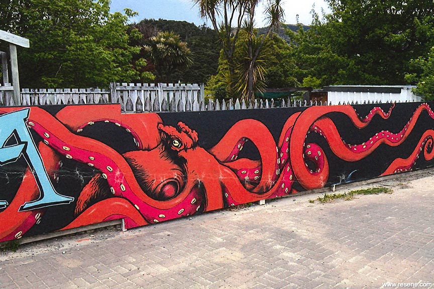 Akaroa Skateboard Park mural - sea theme