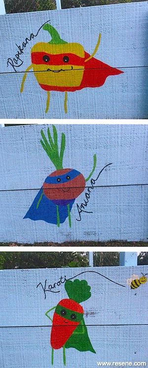 Pirinoa School mural - vegetable superheroes theme