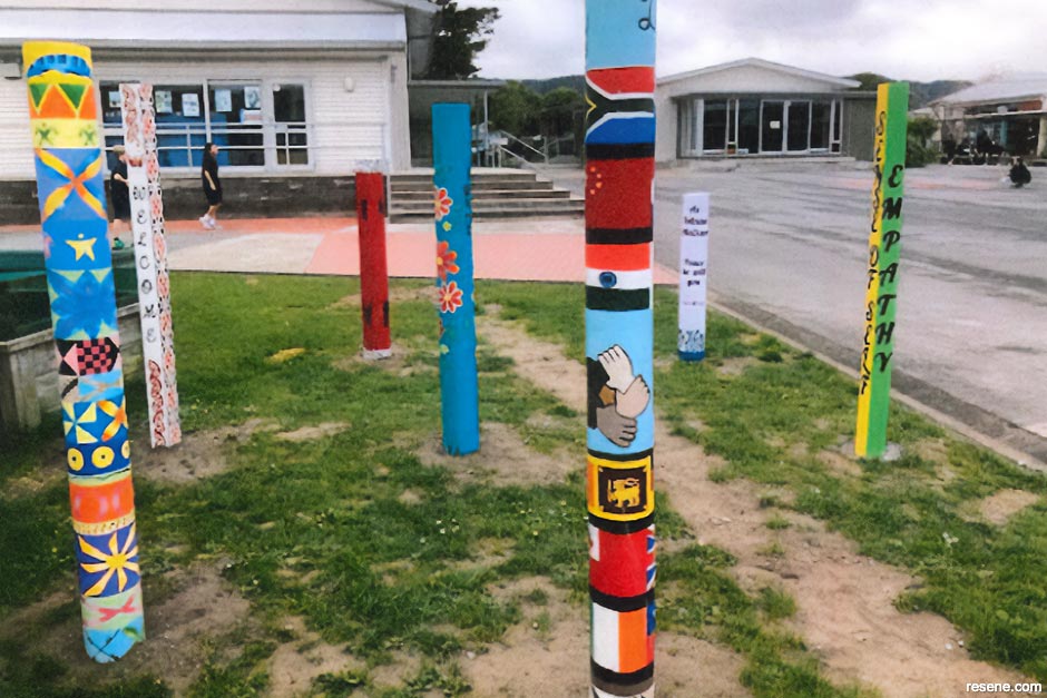 This installation art piece reflects the many people and cultures at the school.