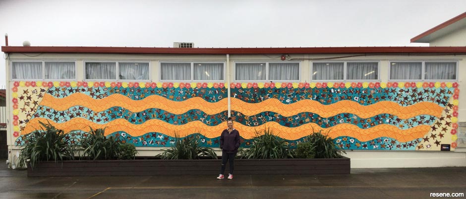 A school mural with a Pasifika turtles theme