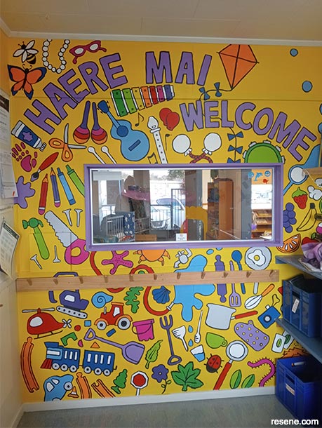 All things Playcentre! themed mural