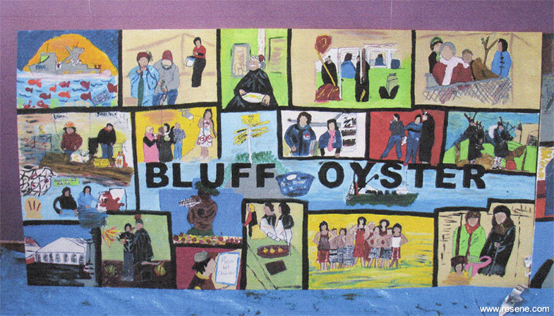 Bluff Oyster and food festival mural at St Teresas School, Bluff