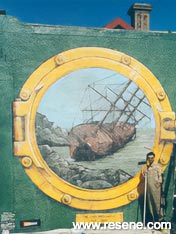 A famous ship mural at Bluff