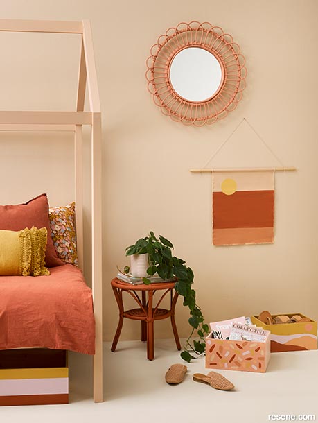 A tonal colour scheme with desert pinks and earthy terracotta