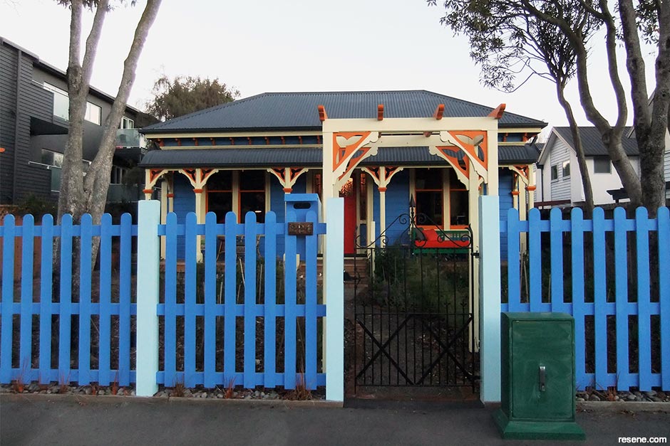 A bright blue fence