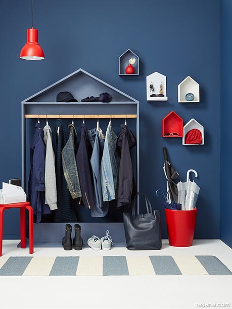 Mudroom with tonal blue shades