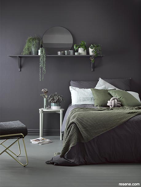 A dark-grey black bedroom