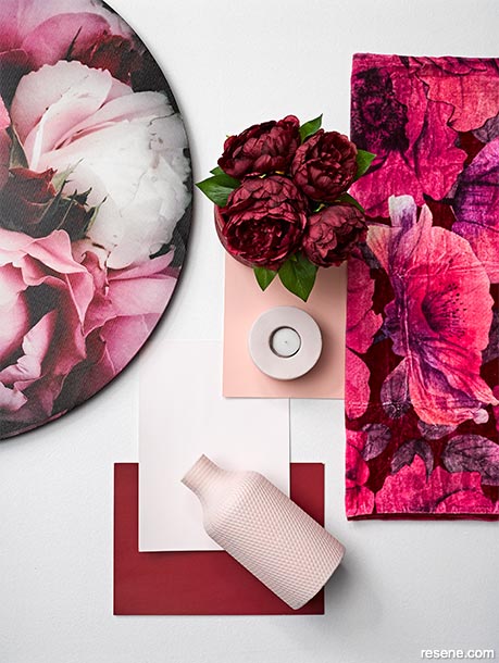 A moodboard with rosy red hues
