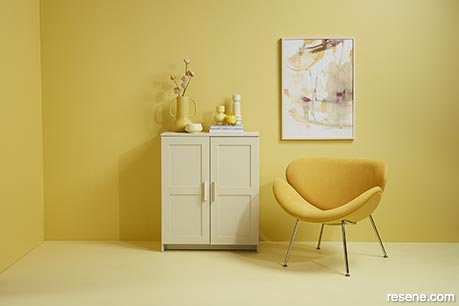 A nurturing yellow home interior in Resene Chenin and Resene Mellow Yellow