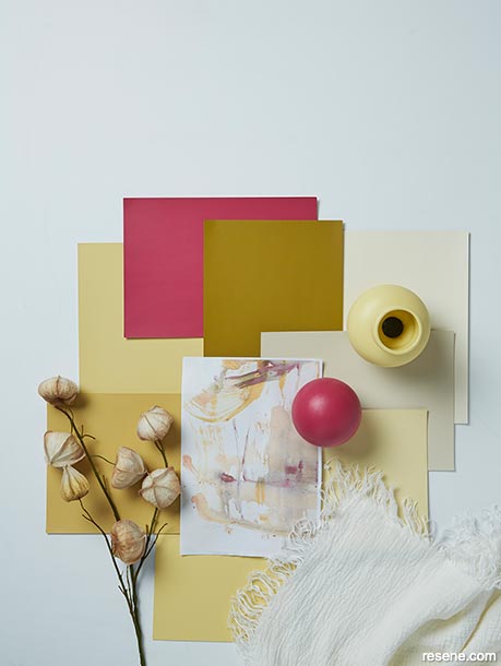 A rosy pink and yellow moodboard for your home interior