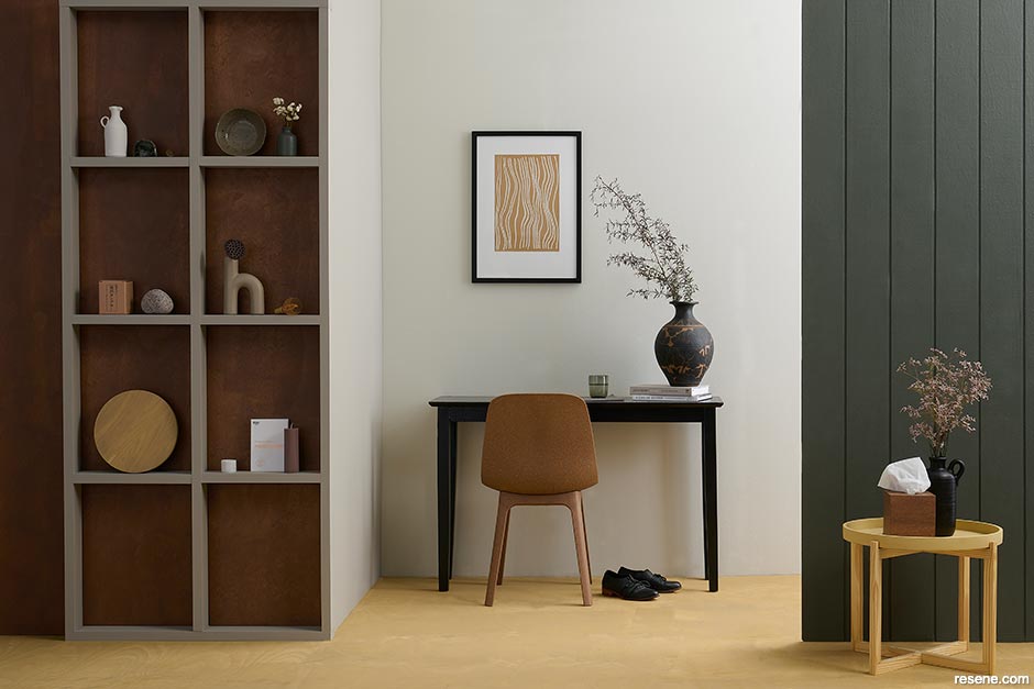 A Japandi home office - relaxing neutrals/warm earthy tones