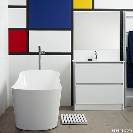 A Mondrian-style bathroom
