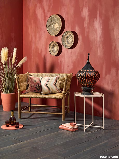 An interior painted in parched earthy shades