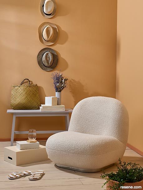An interior painted with parched earthy tones and warm neutrals
