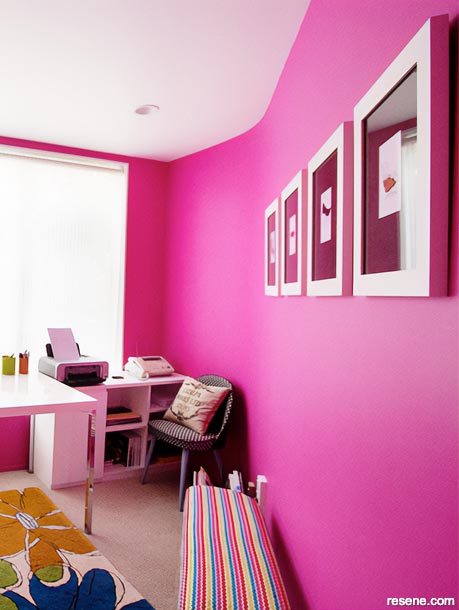 A bright pink home office