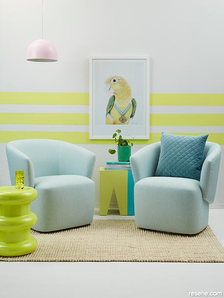 80's revival: canary yellow stripes in this lounge