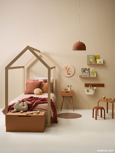 A kids bedroom with an exciting neutral colour scheme