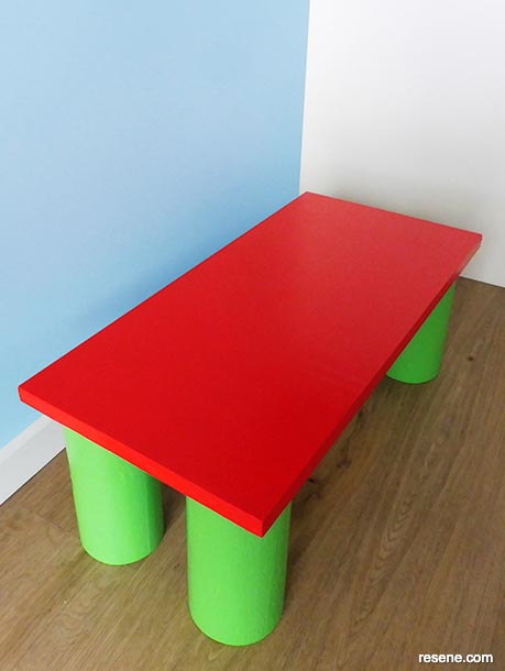 Build a kids bench seat and paint in bright colours