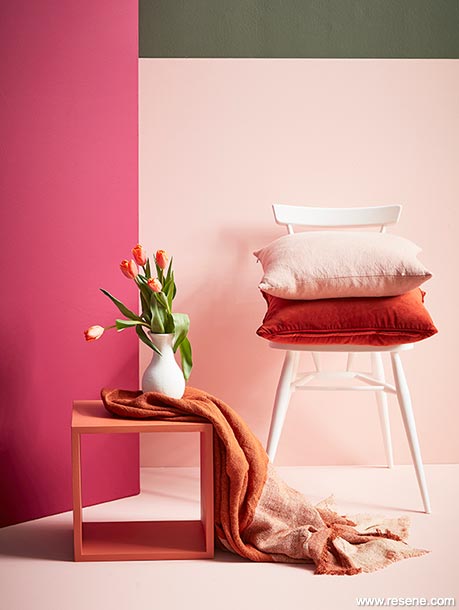 A pink and green colour blocked room 