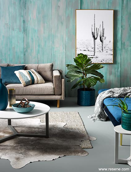 Sea greens and teals create this plank effect