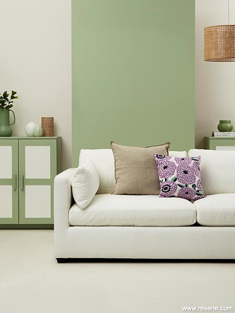 A calming green living room