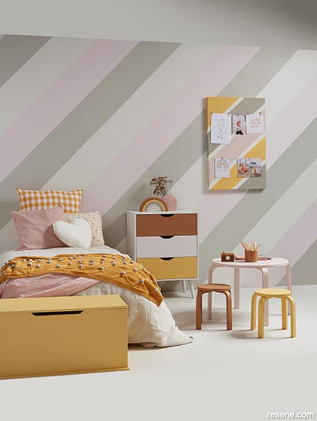 A striped children's bedroom