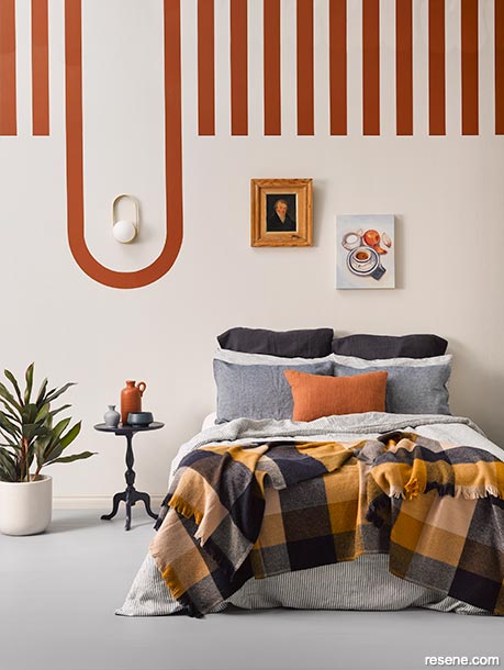 A brown 1970's inspired bedroom design