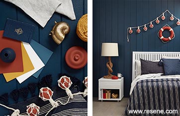 An adults nautical themed bedroom