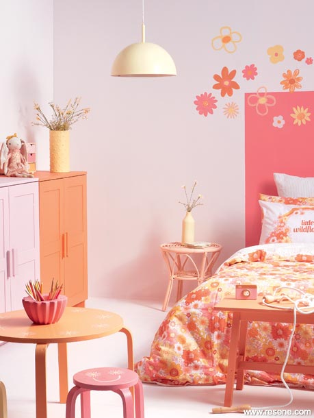 Paint a gelato inspired childs bedroom with a floral headboard