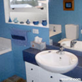 Blue and white bathroom
