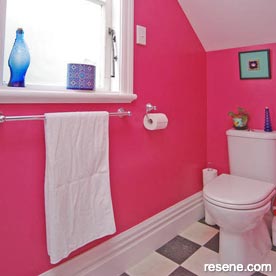 Pink and white bathroom